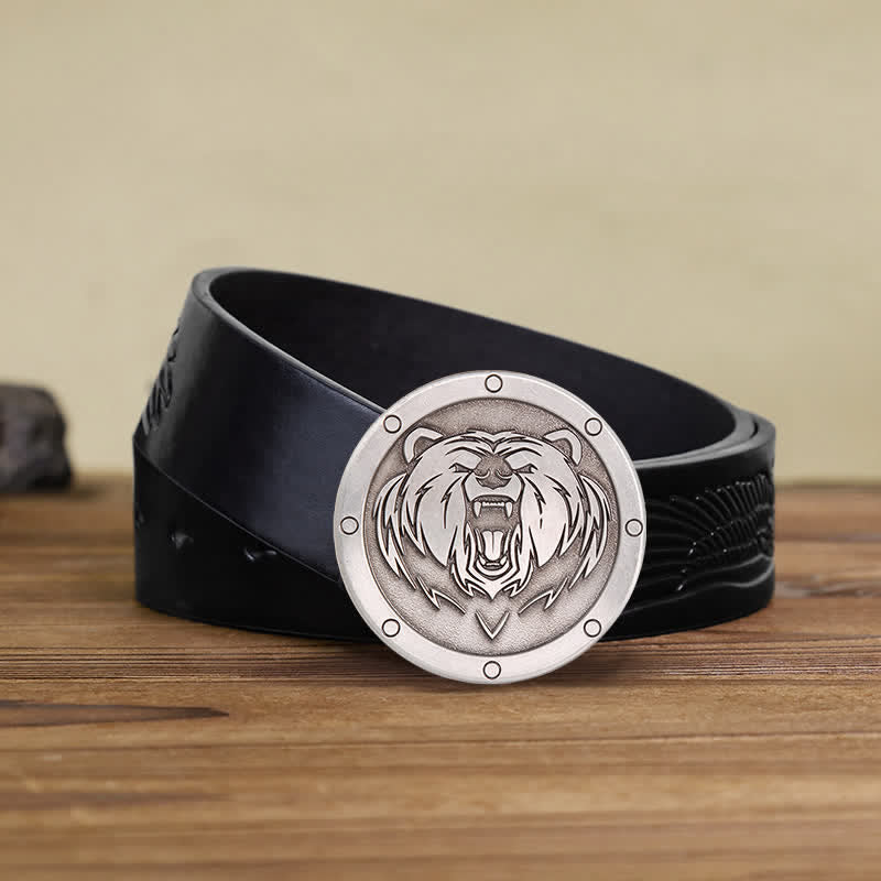 Ceinture en cuir à boucle ronde punk tête de tigre pour homme