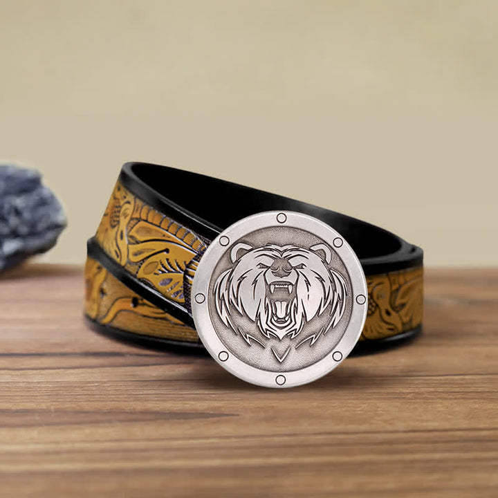 Ceinture en cuir à boucle ronde punk tête de tigre pour homme