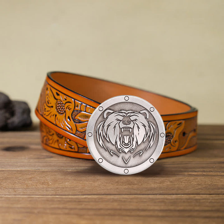 Ceinture en cuir à boucle ronde punk tête de tigre pour homme