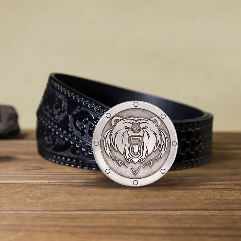 Ceinture en cuir à boucle ronde punk tête de tigre pour homme