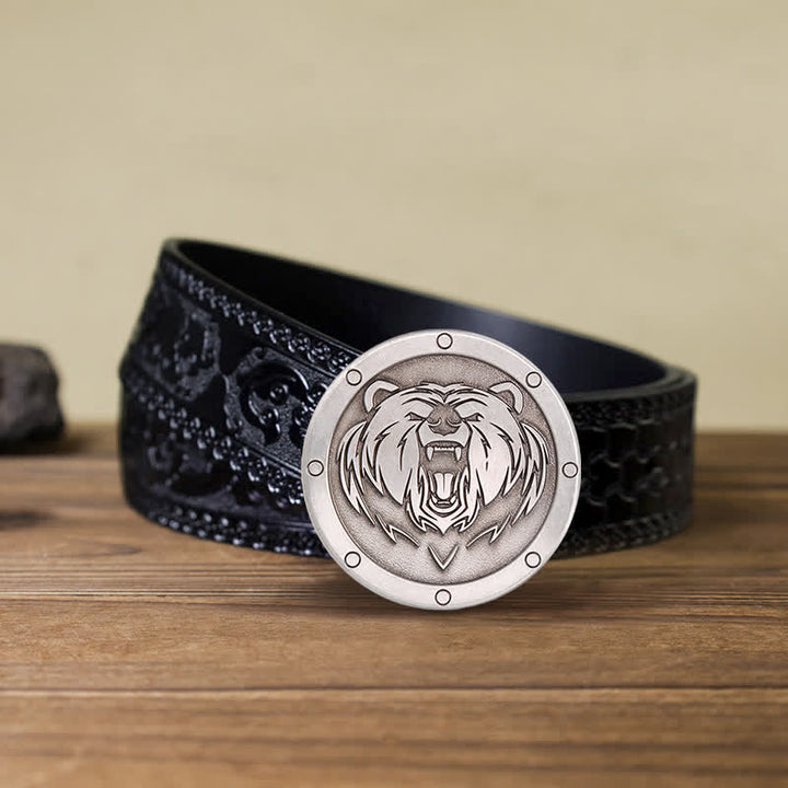 Ceinture en cuir à boucle ronde punk tête de tigre pour homme