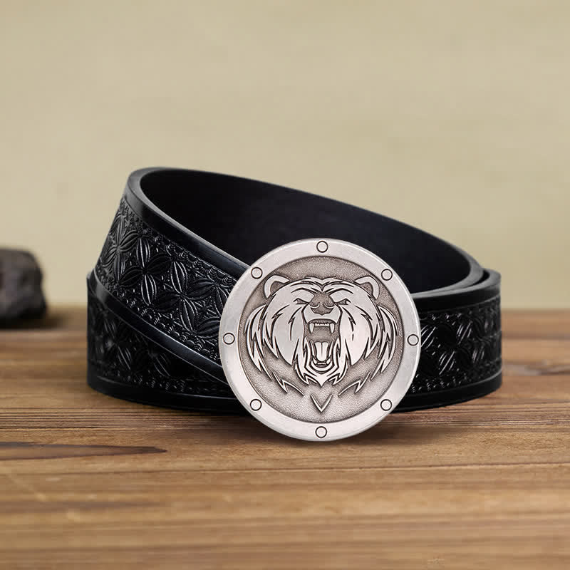 Ceinture en cuir à boucle ronde punk tête de tigre pour homme