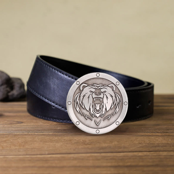 Ceinture en cuir à boucle ronde punk tête de tigre pour homme