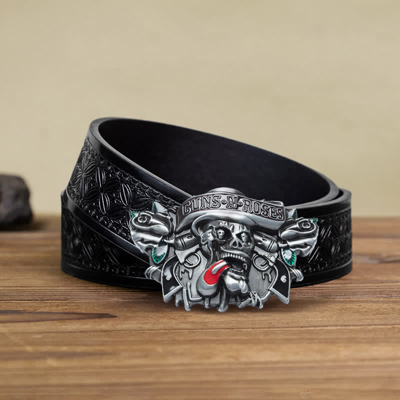 Ceinture en cuir à boucle tête de mort Guns Roses classique pour homme