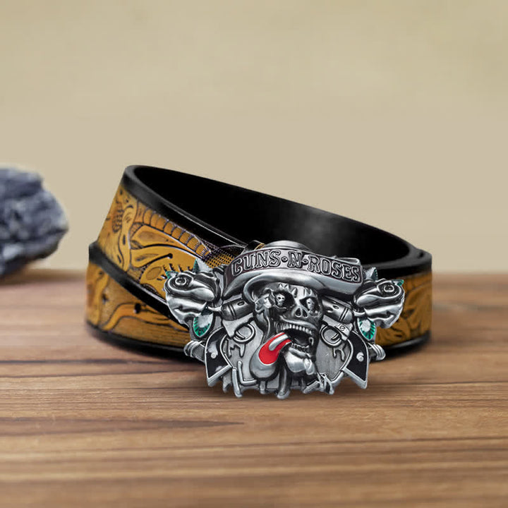 Ceinture en cuir à boucle tête de mort Guns Roses classique pour homme
