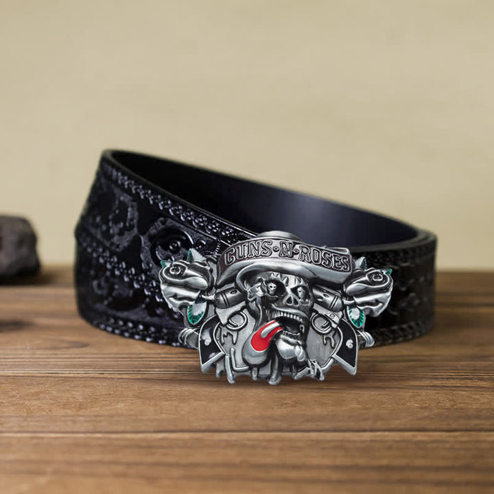Ceinture en cuir à boucle tête de mort Guns Roses classique pour homme