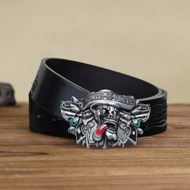 Ceinture en cuir à boucle tête de mort Guns Roses classique pour homme
