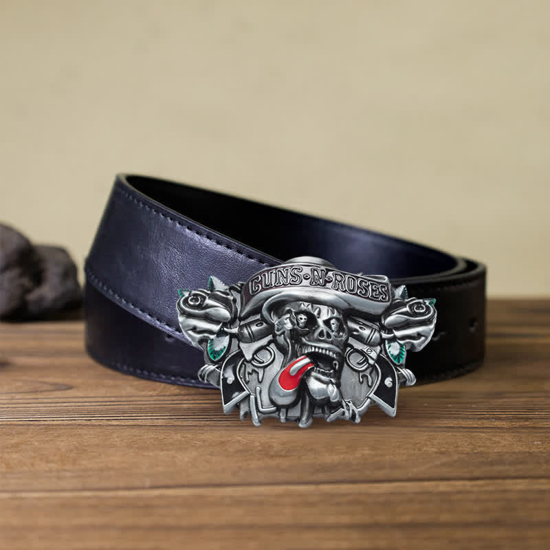 Ceinture en cuir à boucle tête de mort Guns Roses classique pour homme