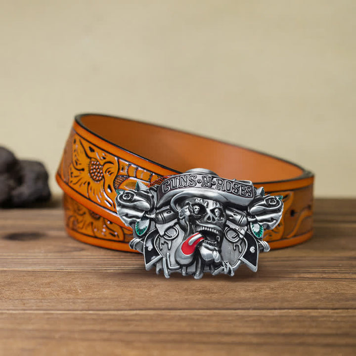 Ceinture en cuir à boucle tête de mort Guns Roses classique pour homme