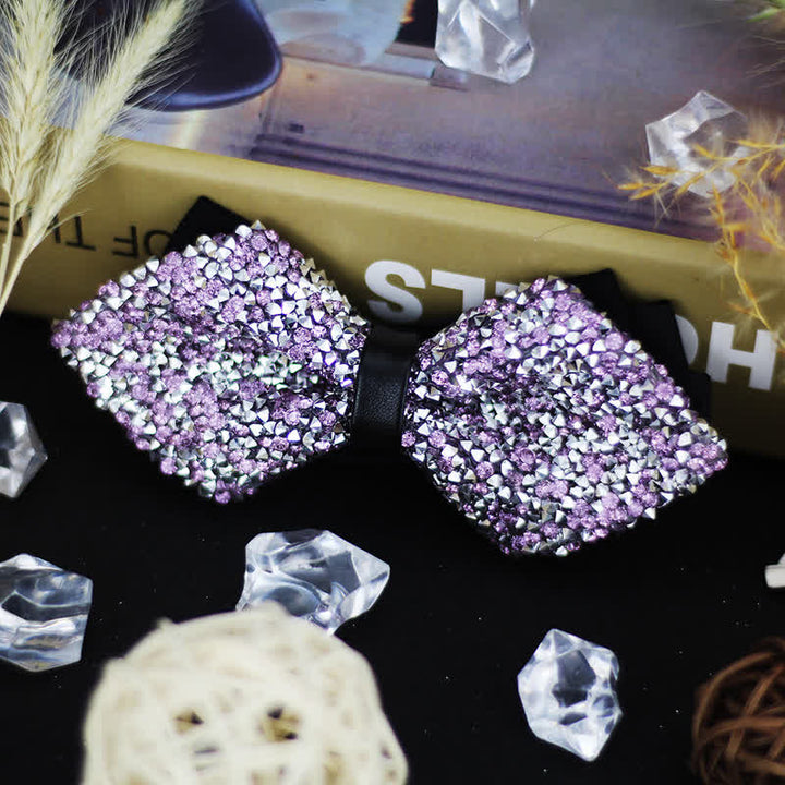 Nœud papillon pointu à double épaisseur avec strass scintillants pour homme