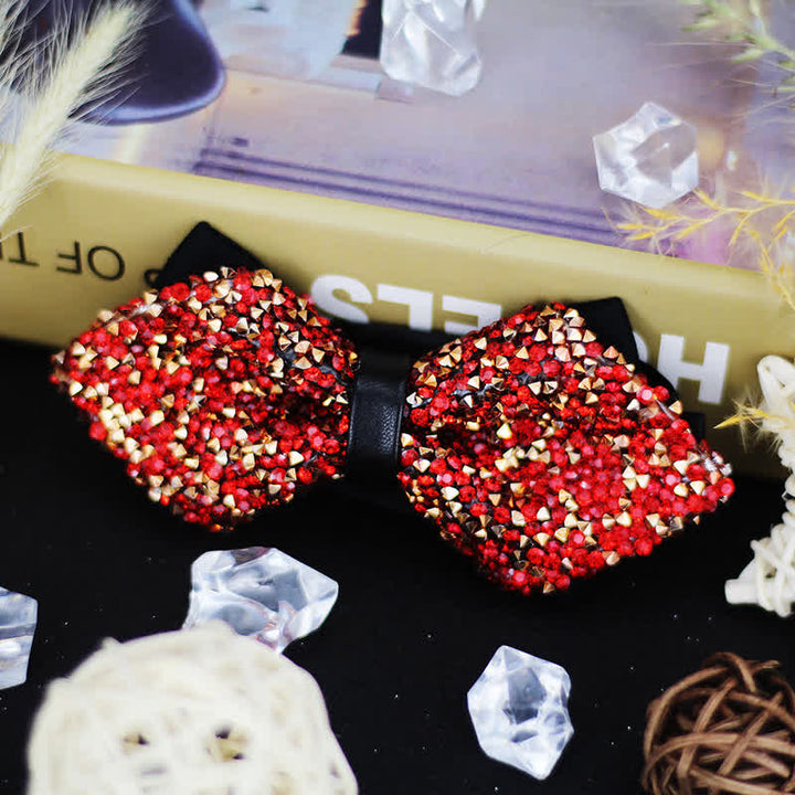Nœud papillon pointu à double épaisseur avec strass scintillants pour homme