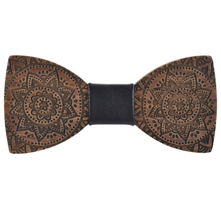 Nœud papillon en bois de luxe avec gravure de fleurs pour homme