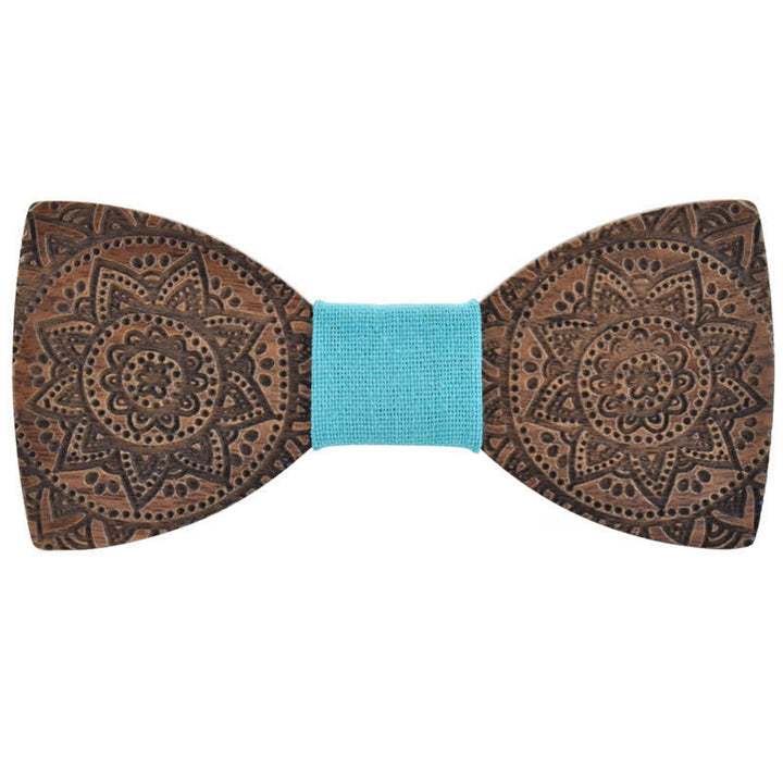 Nœud papillon en bois de luxe avec gravure de fleurs pour homme