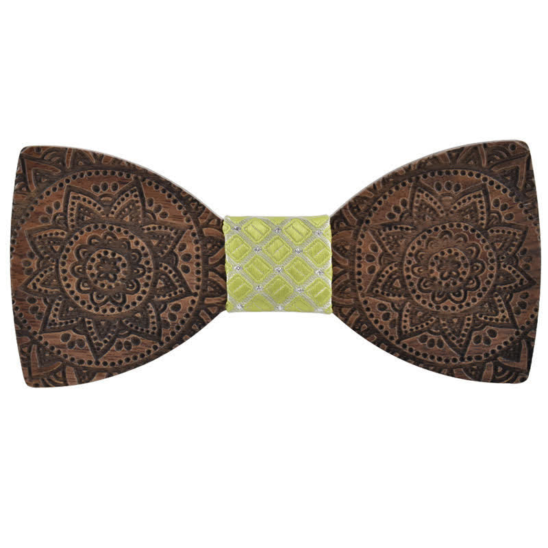 Nœud papillon en bois de luxe avec gravure de fleurs pour homme