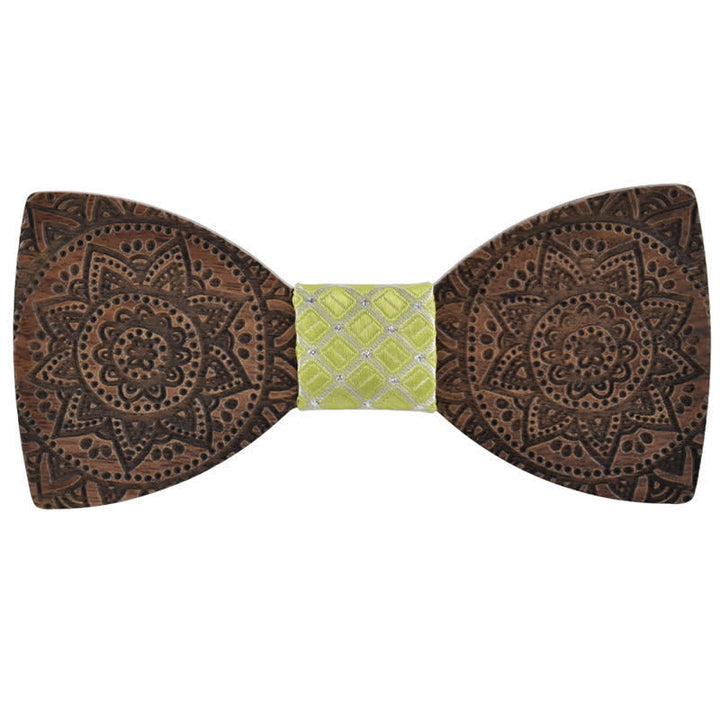 Nœud papillon en bois de luxe avec gravure de fleurs pour homme
