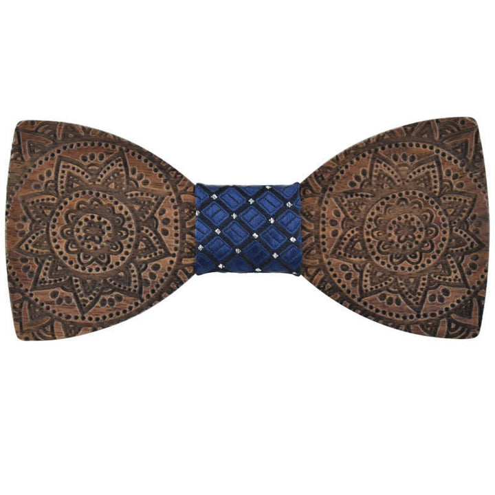 Nœud papillon en bois de luxe avec gravure de fleurs pour homme