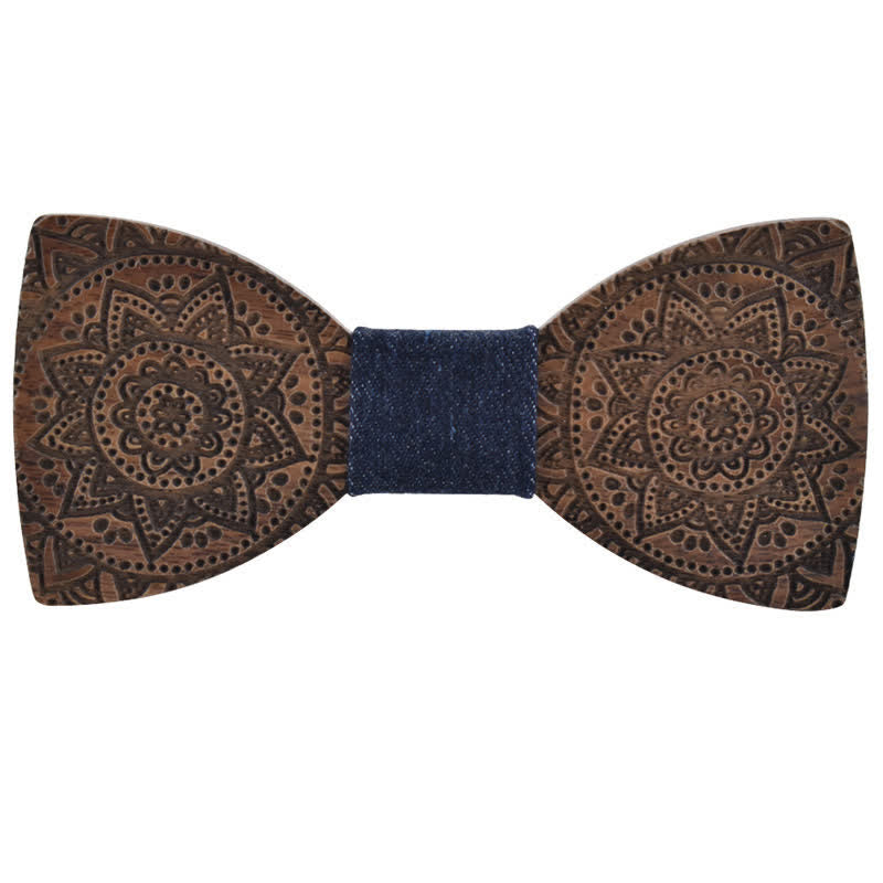 Nœud papillon en bois de luxe avec gravure de fleurs pour homme
