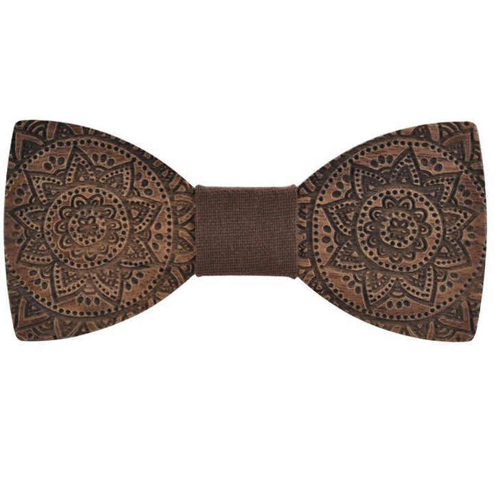 Nœud papillon en bois de luxe avec gravure de fleurs pour homme