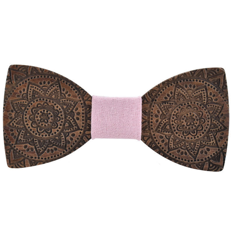 Nœud papillon en bois de luxe avec gravure de fleurs pour homme