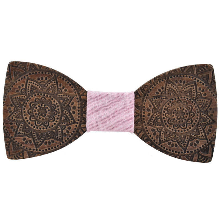 Nœud papillon en bois de luxe avec gravure de fleurs pour homme
