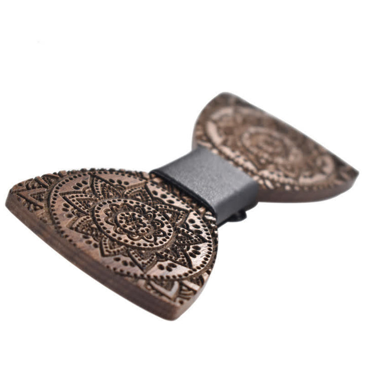 Nœud papillon en bois de luxe avec gravure de fleurs pour homme