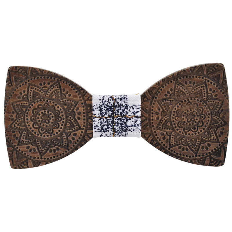 Nœud papillon en bois de luxe avec gravure de fleurs pour homme