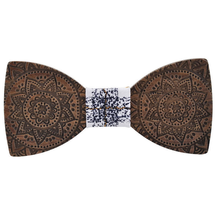 Nœud papillon en bois de luxe avec gravure de fleurs pour homme