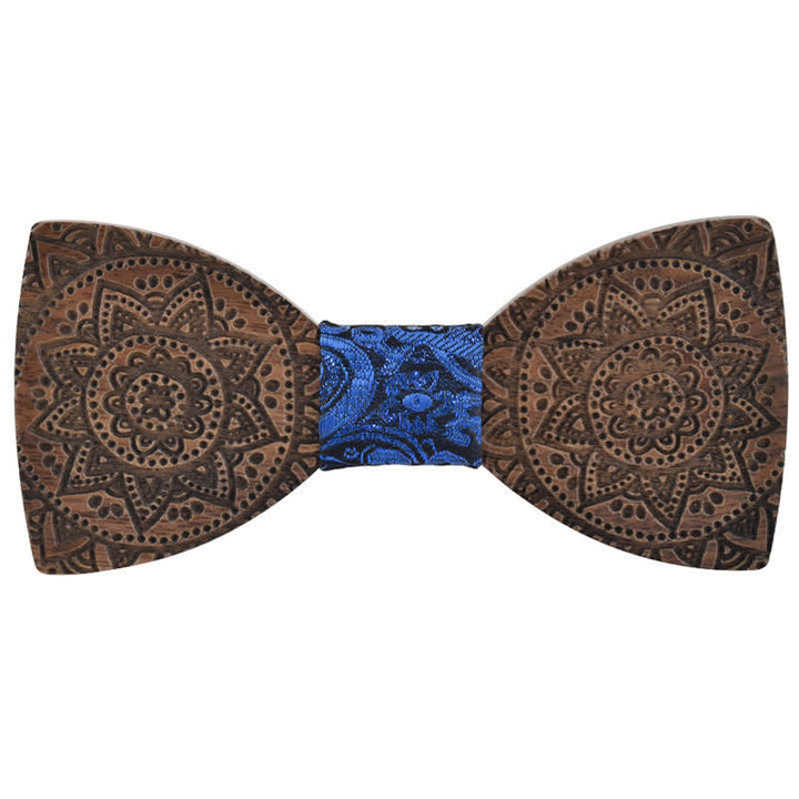 Nœud papillon en bois de luxe avec gravure de fleurs pour homme