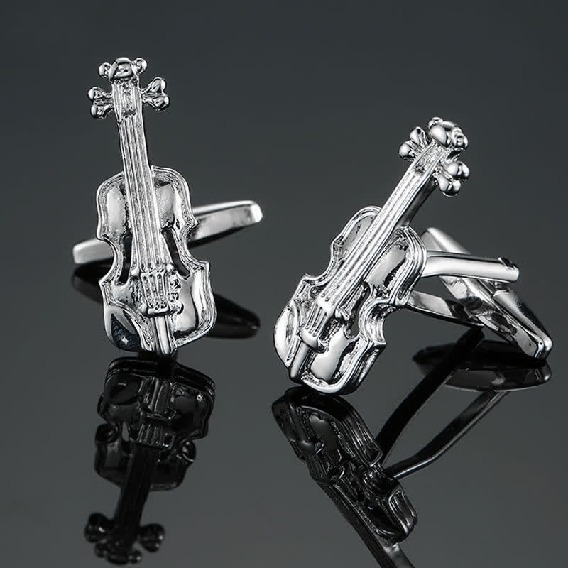 Boutons de manchette élégants pour hommes avec notes d'instruments de musique - Violon d'argent - image 18