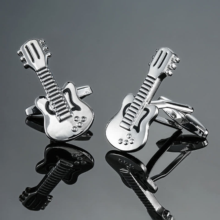 Boutons de manchette élégants pour hommes avec notes d'instruments de musique - Guitare argentée - image 17