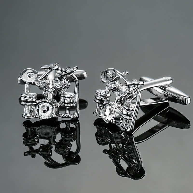 Boutons de manchette élégants pour hommes avec notes d'instruments de musique - Tambour d'argent - image 10