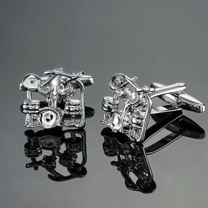 Boutons de manchette élégants pour hommes avec notes d'instruments de musique - Tambour d'argent - image 10