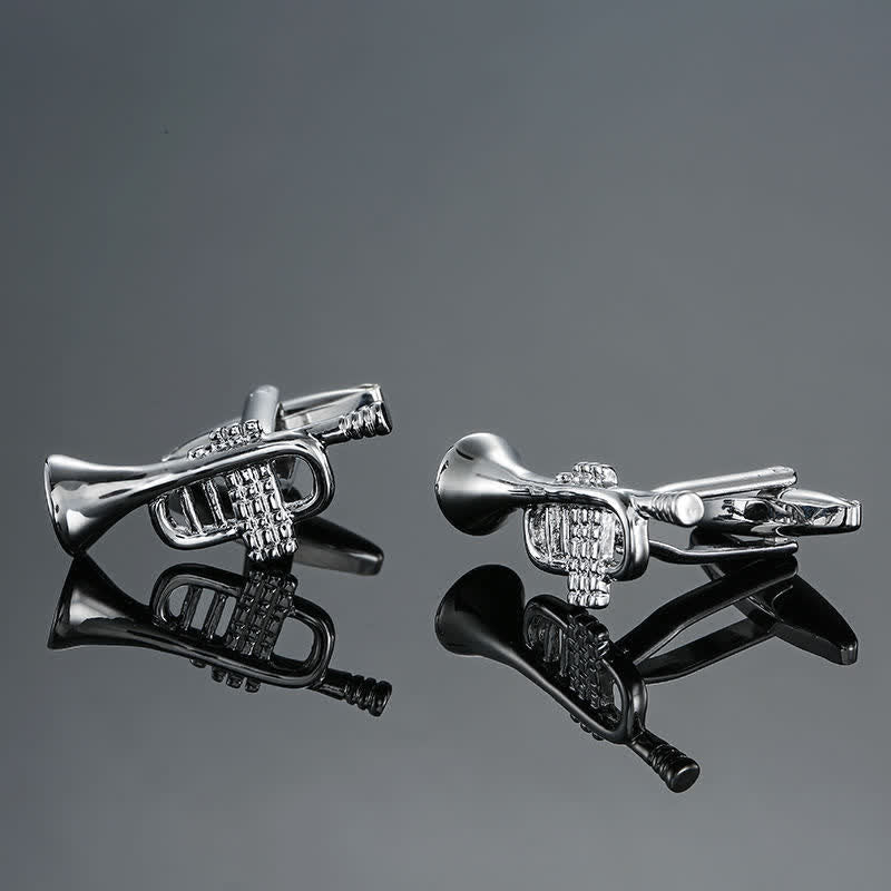 Boutons de manchette élégants pour hommes avec notes d'instruments de musique - Trompette d'argent - image 3