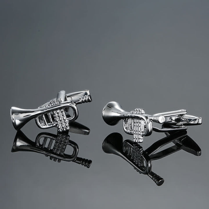 Boutons de manchette élégants pour hommes avec notes d'instruments de musique - Trompette d'argent - image 3