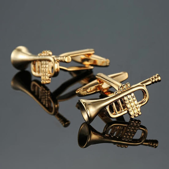 Boutons de manchette élégants pour hommes avec notes d'instruments de musique - Trompette d'or - image 0