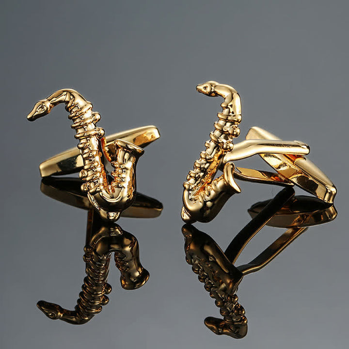 Boutons de manchette élégants pour hommes avec notes d'instruments de musique - Saxophone en or - image 7