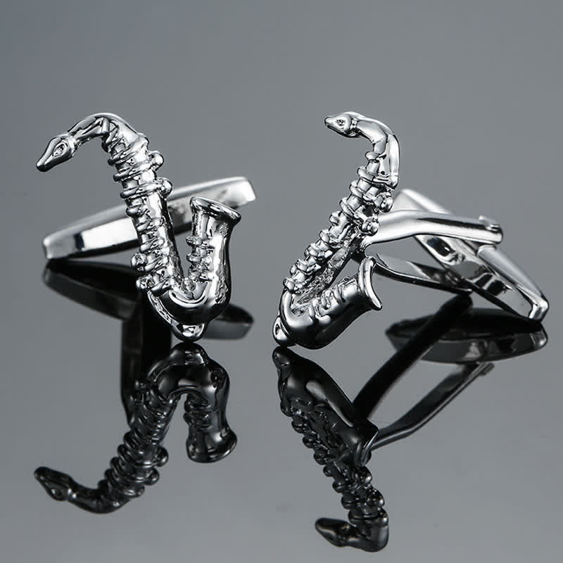 Boutons de manchette élégants pour hommes avec notes d'instruments de musique - Saxophone argenté - image 6