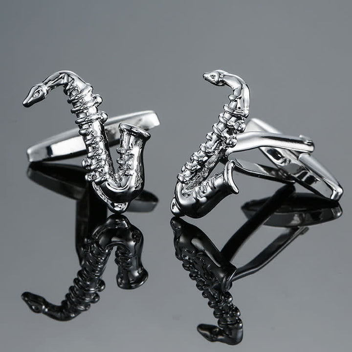 Boutons de manchette élégants pour hommes avec notes d'instruments de musique - Saxophone argenté - image 6