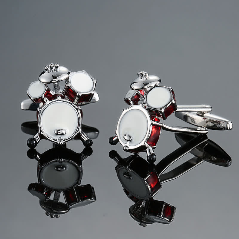 Boutons de manchette élégants pour hommes avec notes d'instruments de musique - Tambour rouge - image 11