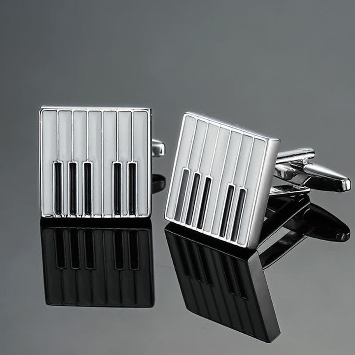 Boutons de manchette élégants pour hommes avec notes d'instruments de musique - Clavier de piano argenté - image 12