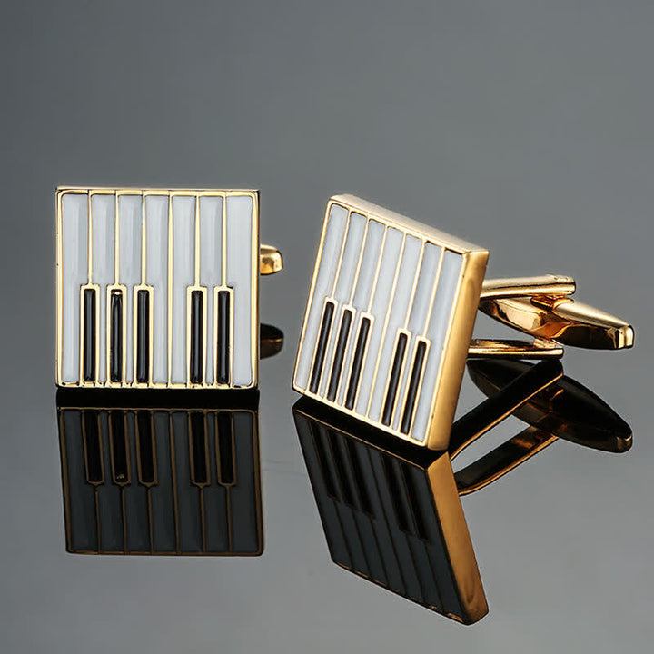 Boutons de manchette élégants pour hommes avec notes d'instruments de musique - Clavier de piano doré - image 13