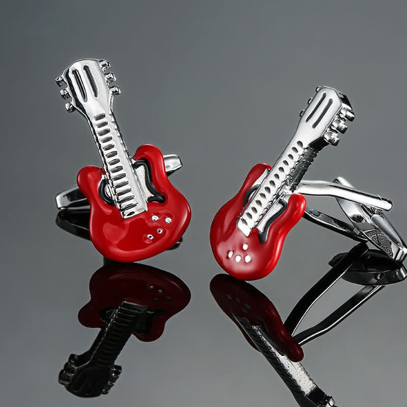 Boutons de manchette élégants pour hommes avec notes d'instruments de musique - Guitare rouge - image 16