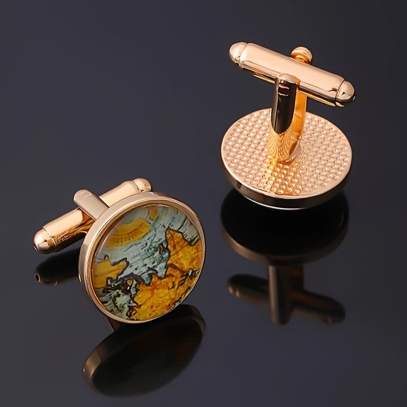 Boutons de manchette pour chemise à motif carte du monde pour homme - image 1