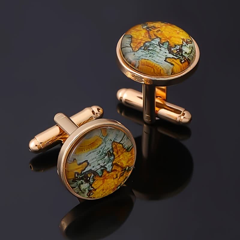 Boutons de manchette pour chemise à motif carte du monde pour homme - image 2