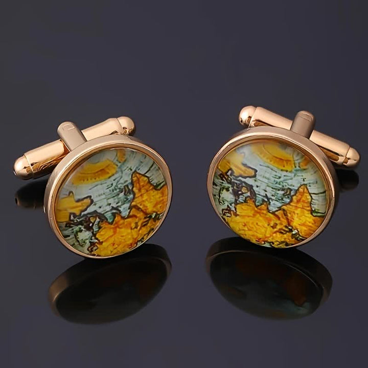 Boutons de manchette pour chemise à motif carte du monde pour homme - Or - image 0