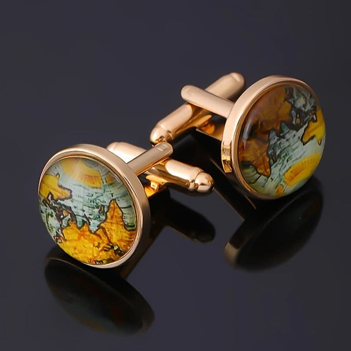 Boutons de manchette pour chemise à motif carte du monde pour homme