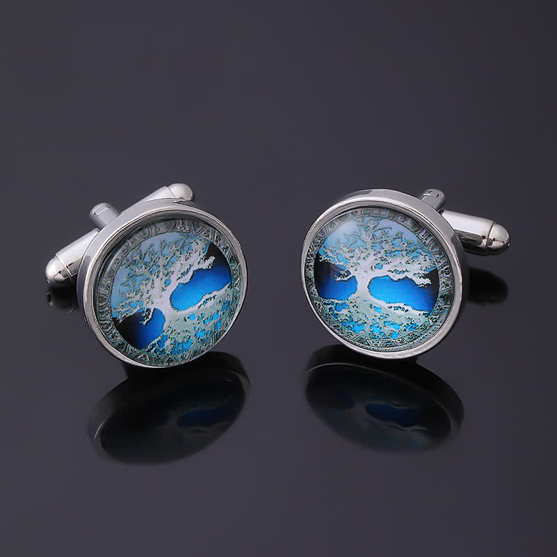 Boutons de manchette pour chemise à motif arbre de vie simple pour homme - Argent - image 0