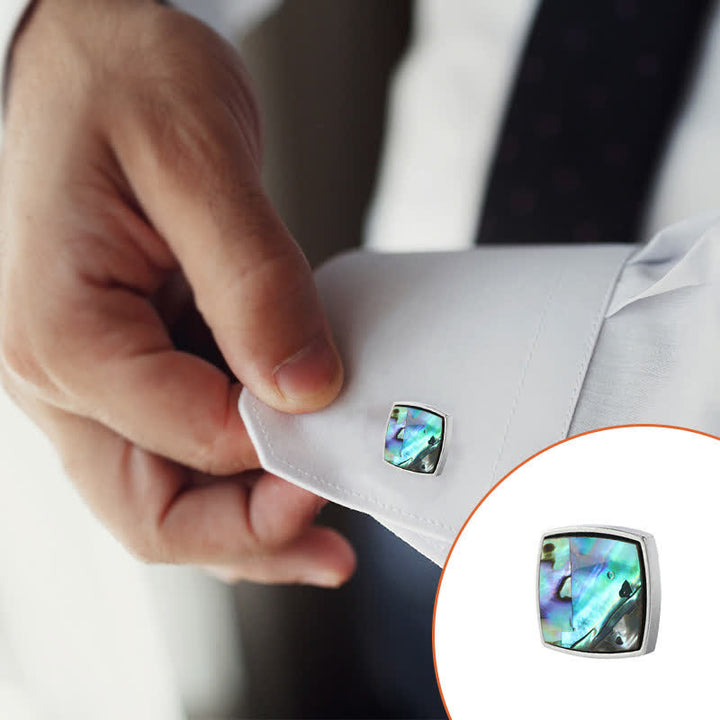 Boutons de manchette pour chemise en pierre de coquillage d'ormeau coloré pour hommes