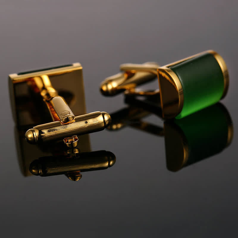 Boutons de manchette romantiques en or et opale émeraude pour homme - image 1