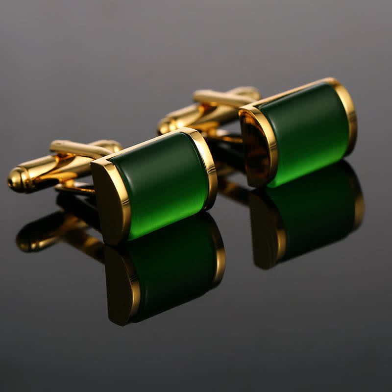 Boutons de manchette romantiques en or et opale émeraude pour homme - Vert et Or - image 0